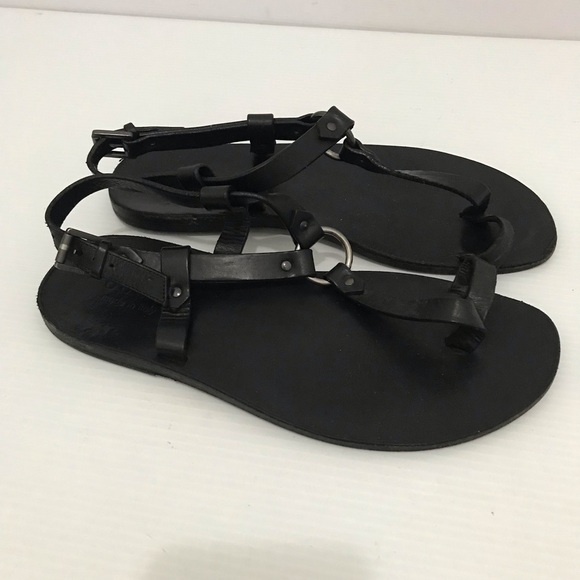 Gucci Black Leather Toe Ring Sling Buckle Flat Sandals Size 8D - Picture 1 of 10